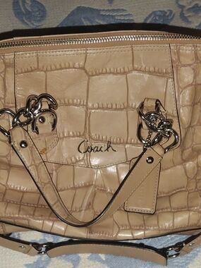 Coach Beige Croc-Embossed Leather Tote